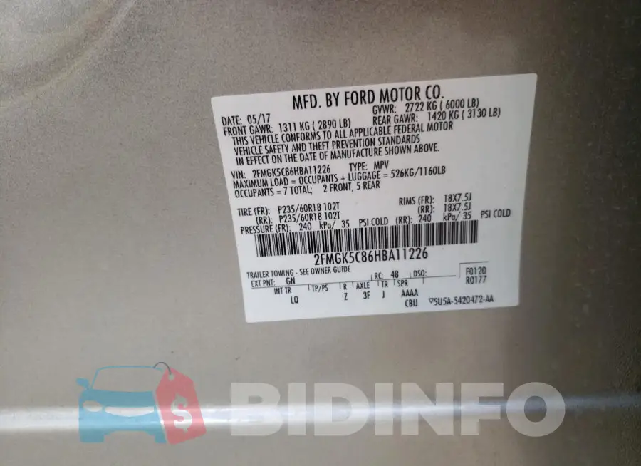 2FMGK5C86HBA11226 Photo# 13