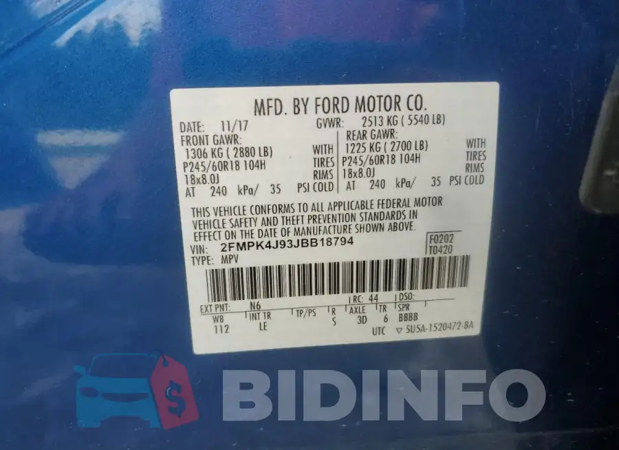 2FMPK4J93JBB18794 Photo# 13