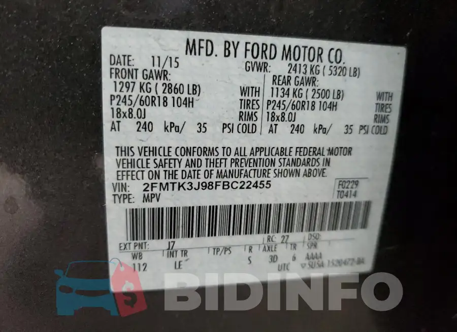 2FMTK3J98FBC22455 Photo# 13