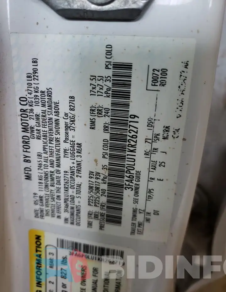 3FA6P0LU1KR262719 Photo# 12