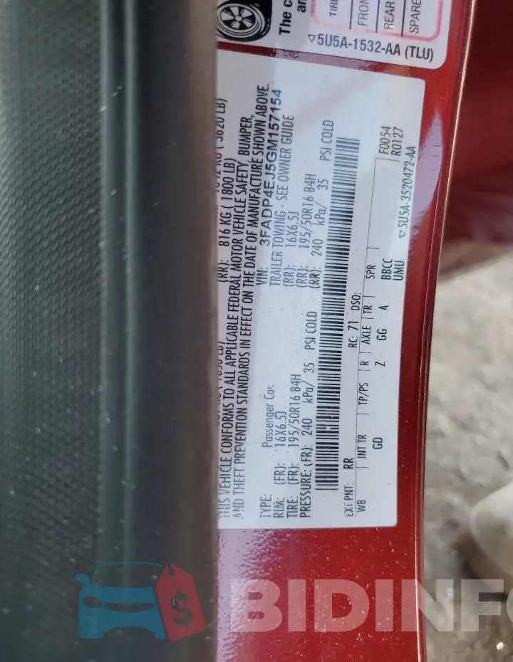 3FADP4EJ5GM157154 Photo# 13