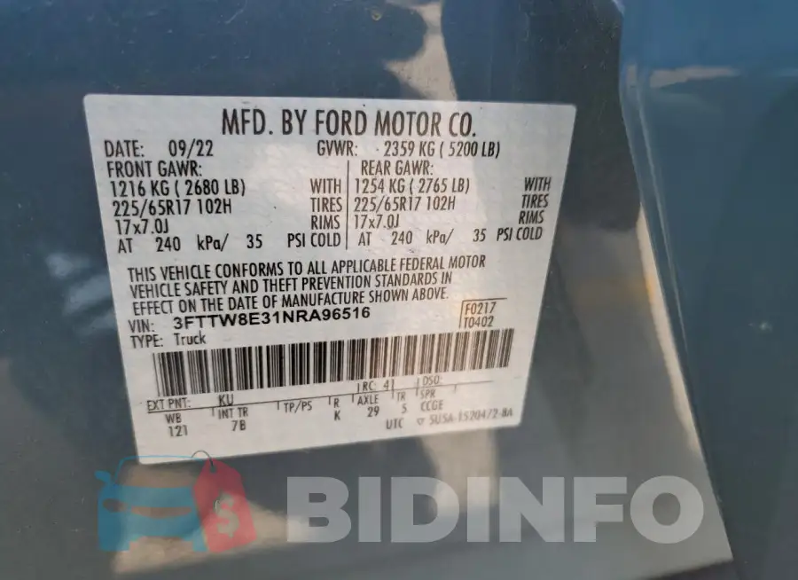 3FTTW8E31NRA96516 Photo# 12