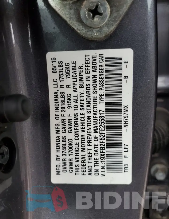 19XFB2F52FE255817 Photo# 12
