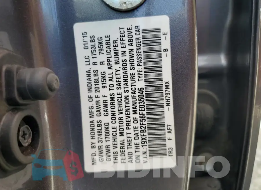 19XFB2F56FE035046 Photo# 12