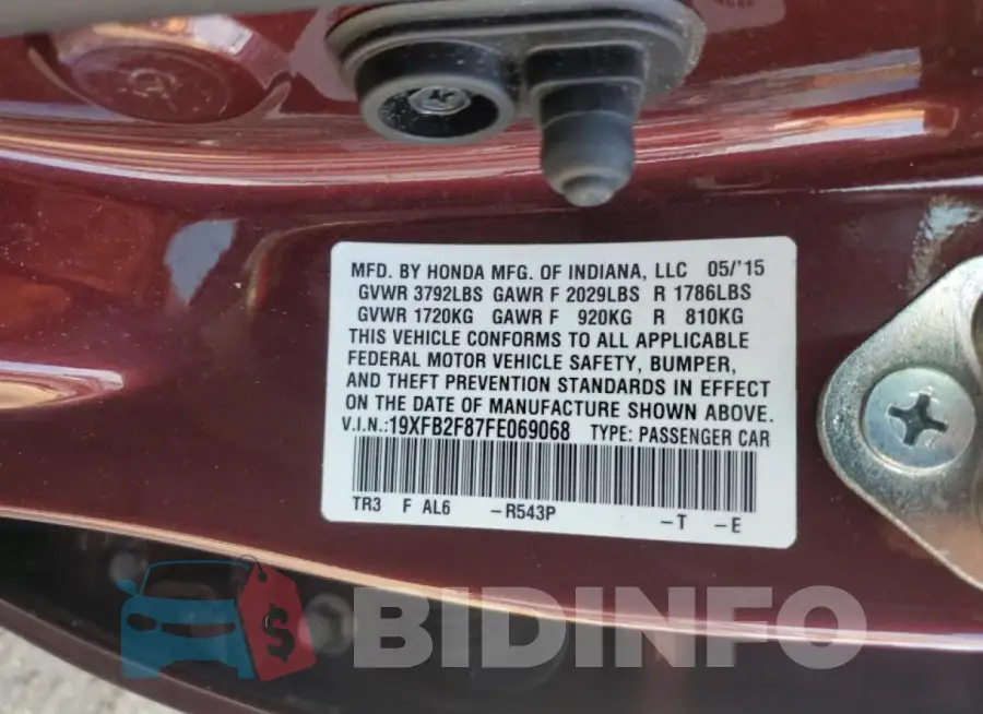 19XFB2F87FE069068 Photo# 12