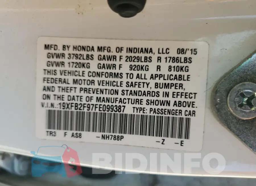 19XFB2F97FE099387 Photo# 12
