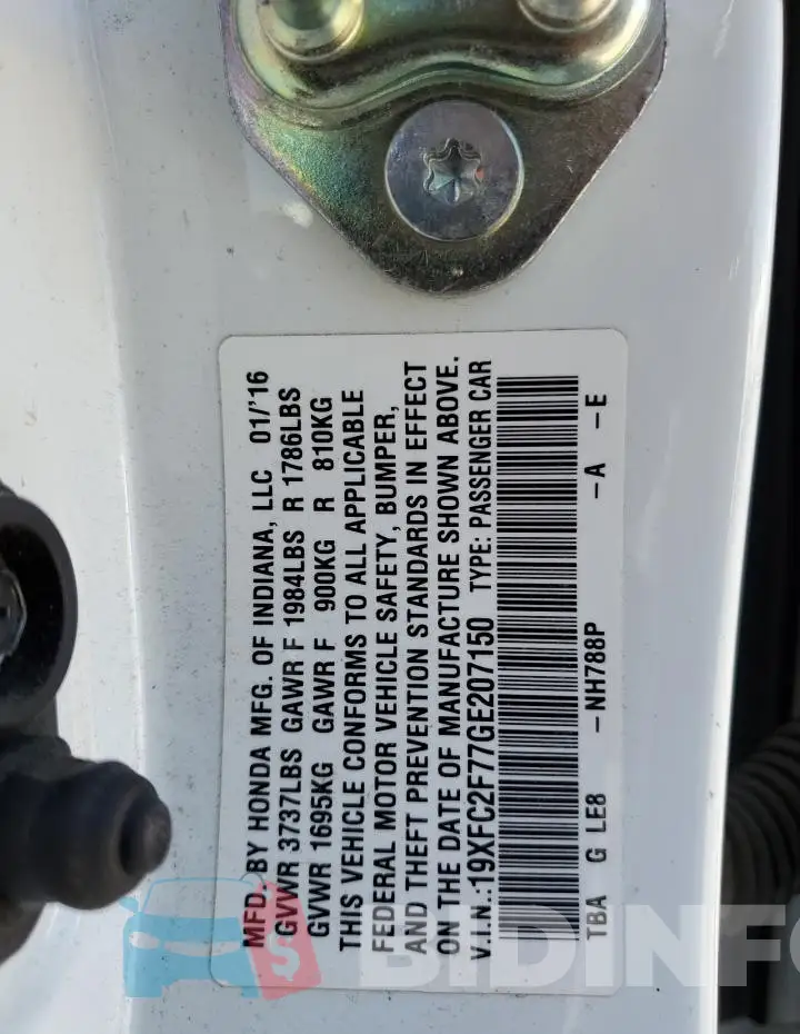 19XFC2F77GE207150 Photo# 12