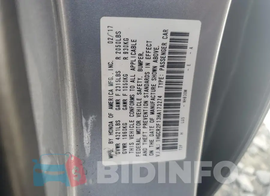 1HGCR2F13HA173274 Photo# 12