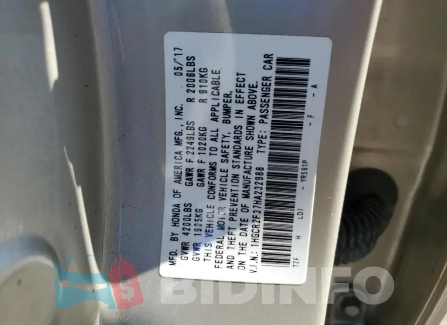 1HGCR2F37HA232988 Photo# 12