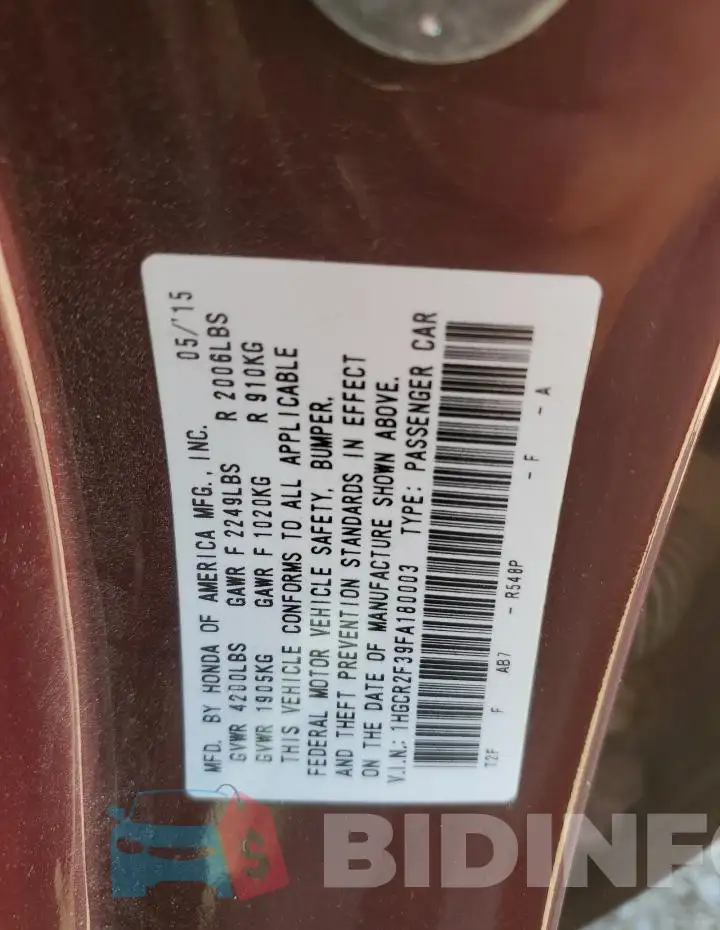 1HGCR2F39FA180003 Photo# 12