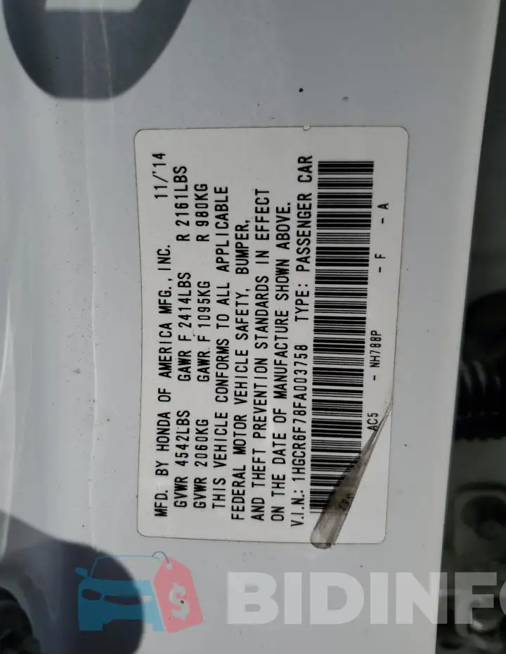 1HGCR6F78FA003758 Photo# 13