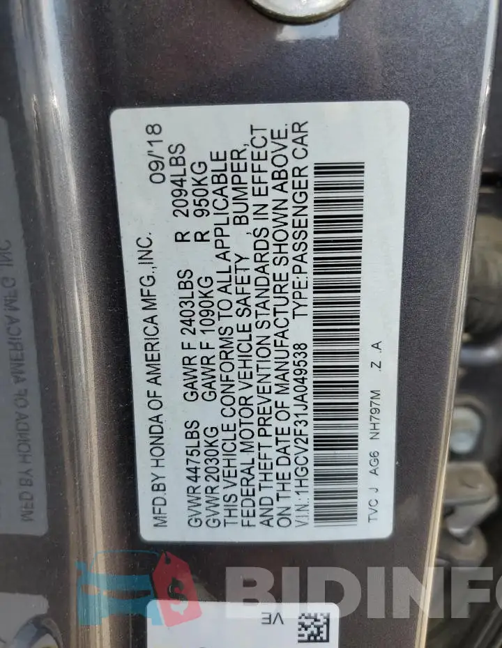 1HGCV2F31JA049538 Photo# 13