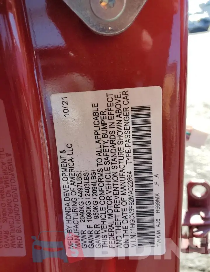 1HGCV3F92MA022864 Photo# 12
