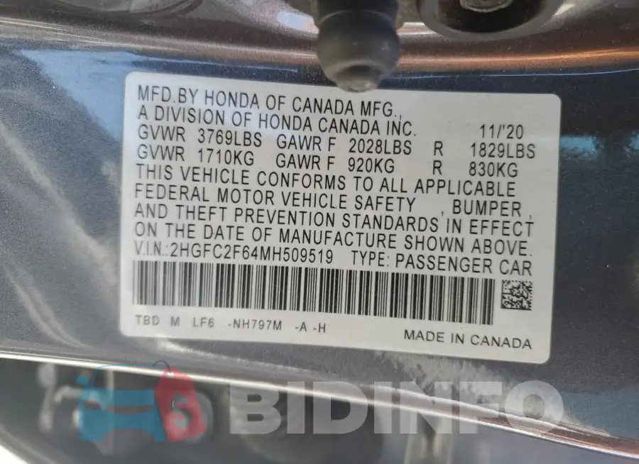 2HGFC2F64MH509519 Photo# 12