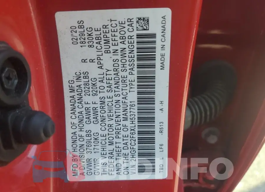 2HGFC2F6XLH537761 Photo# 12