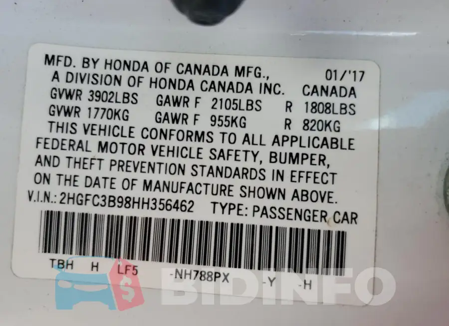 2HGFC3B98HH356462 Photo# 12