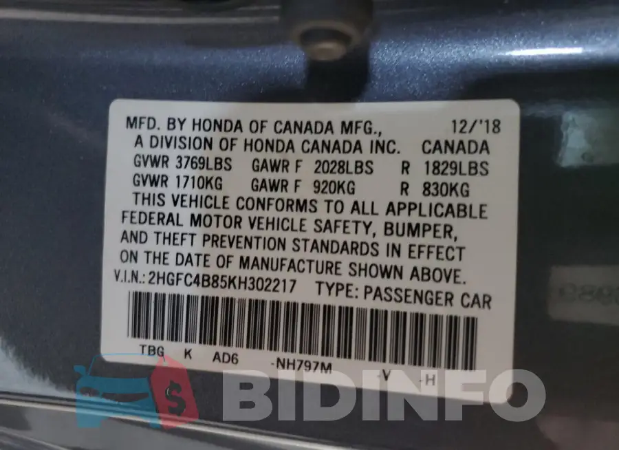 2HGFC4B85KH302217 Photo# 13