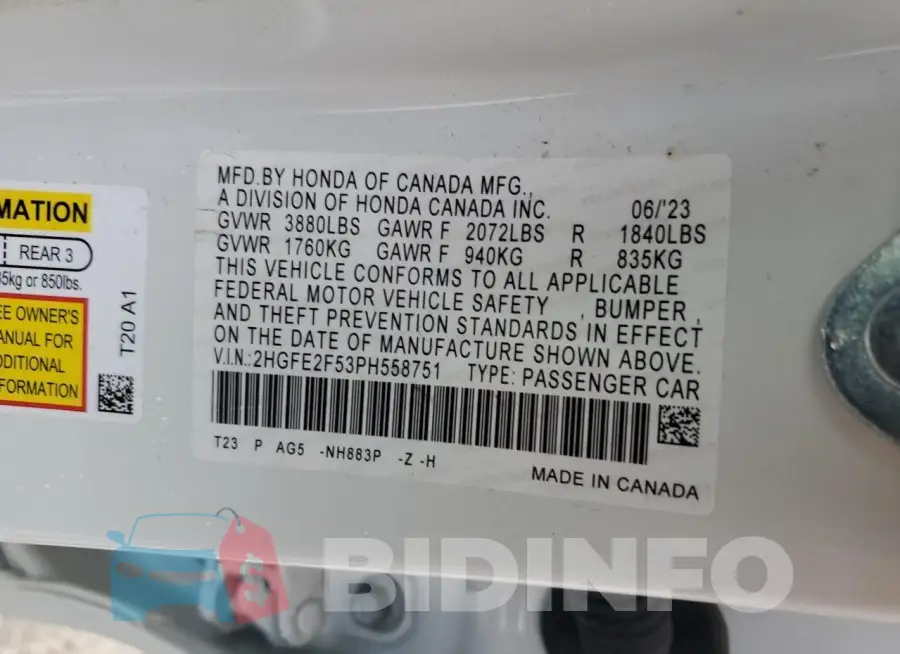 2HGFE2F53PH558751 Photo# 13