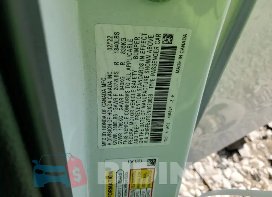2HGFE2F55NH570686 Photo# 13