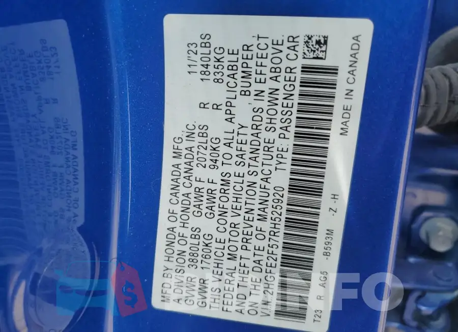 2HGFE2F57RH525920 Photo# 12