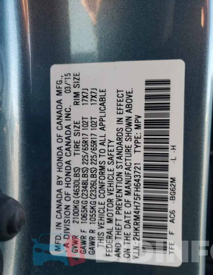 2HKRM4H75FH643721 Photo# 13