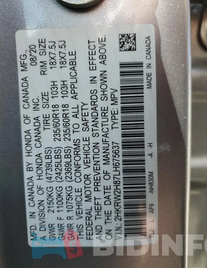2HKRW2H87LH675637 Photo# 13