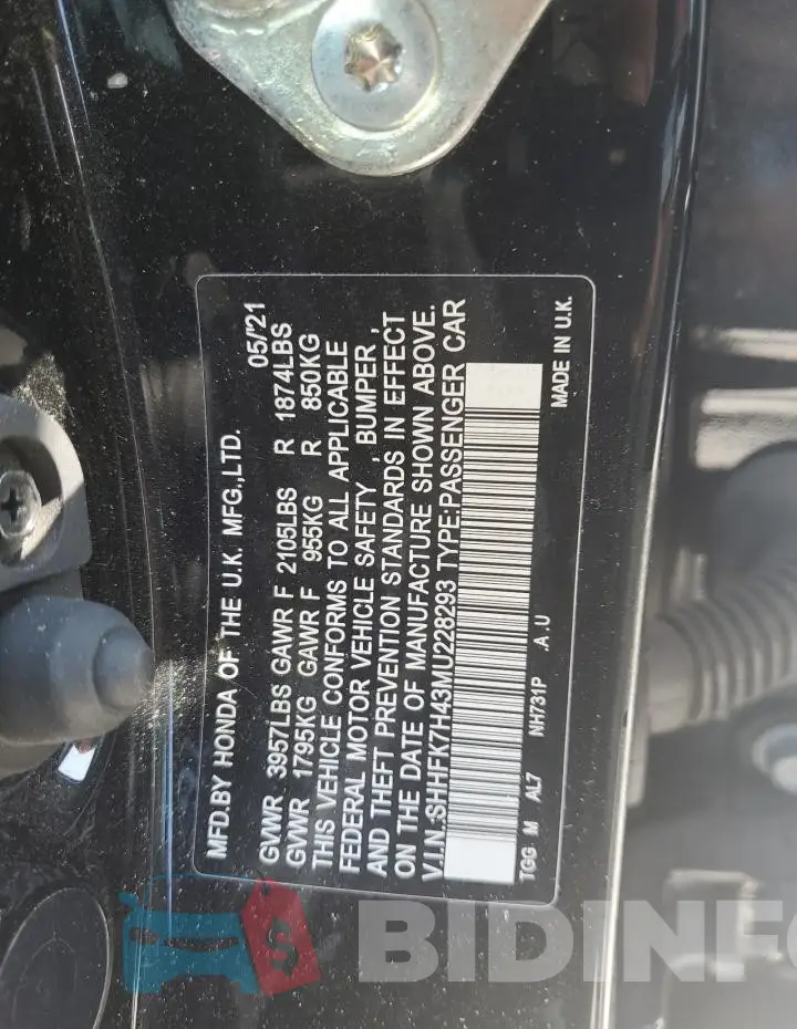 SHHFK7H43MU228293 Photo# 12