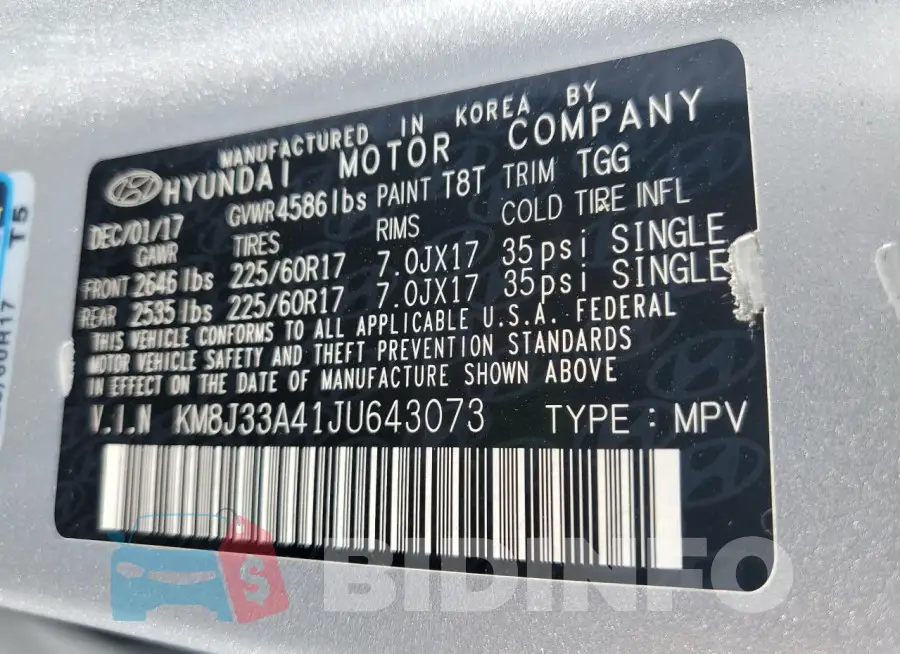 KM8J33A41JU643073 Photo# 14