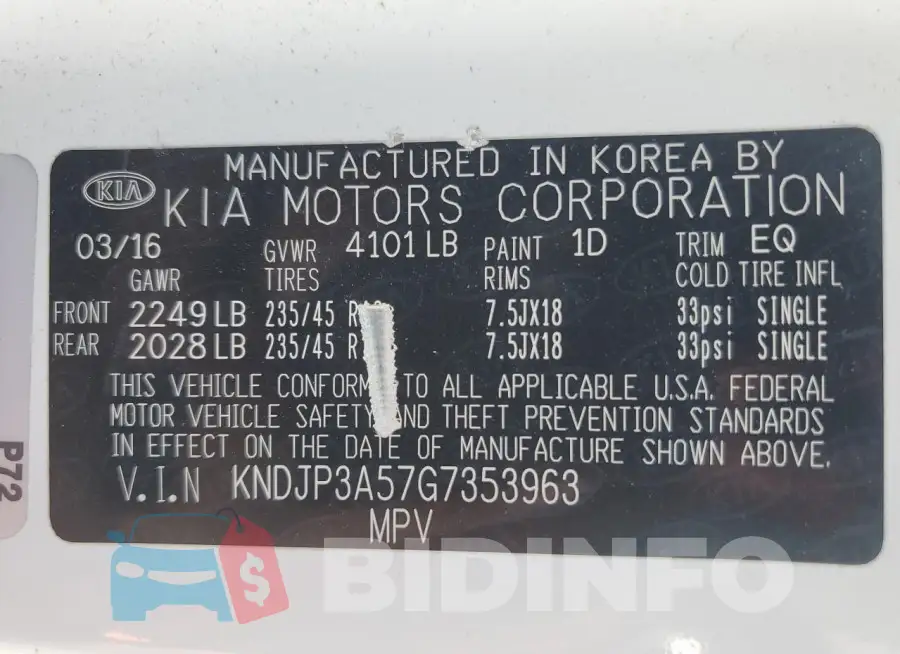 KNDJP3A57G7353963 Photo# 13