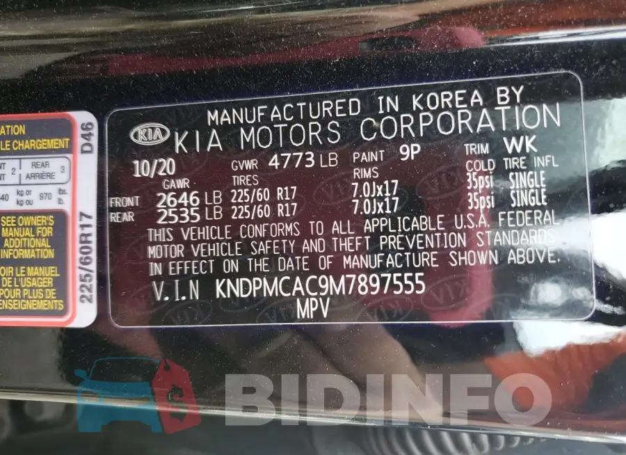KNDPMCAC9M7897555 Photo# 14
