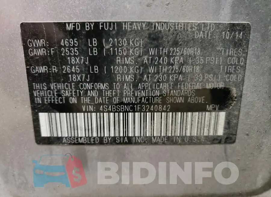 4S4BSBNC1F3240842 Photo# 13