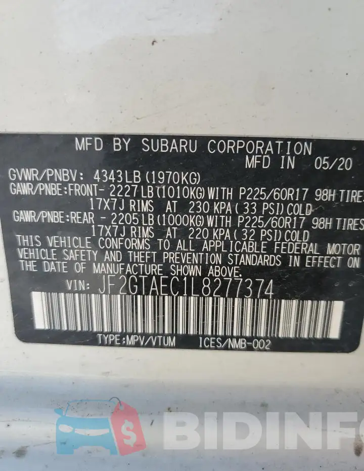 JF2GTAEC1L8277374 Photo# 13