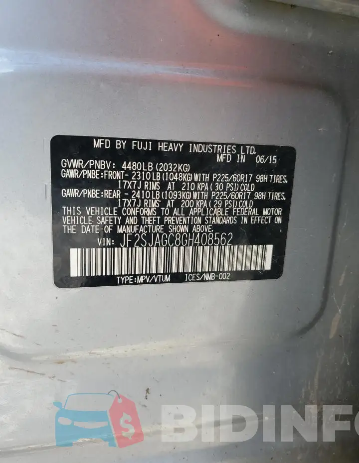 JF2SJAGC8GH408562 Photo# 13