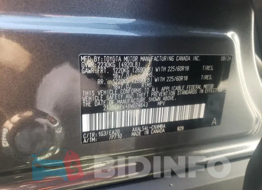 2T3B6RFV4RW074643 Photo# 14