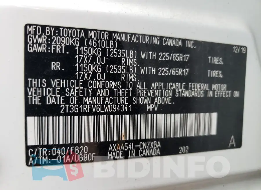 2T3G1RFV6LW094341 Photo# 13