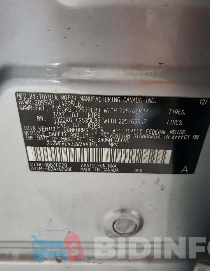 2T3WFREV3GW244345 Photo# 12