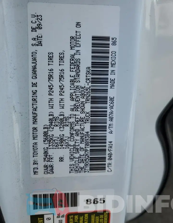 3TYRX5GN7PT089384 Photo# 13