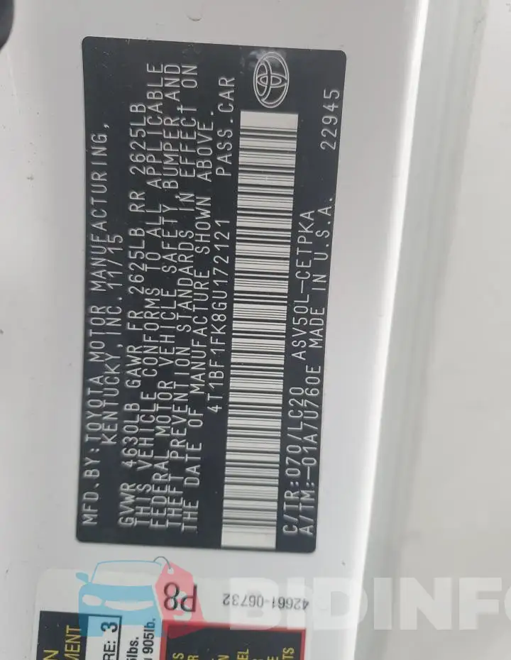 4T1BF1FK8GU172121 Photo# 13