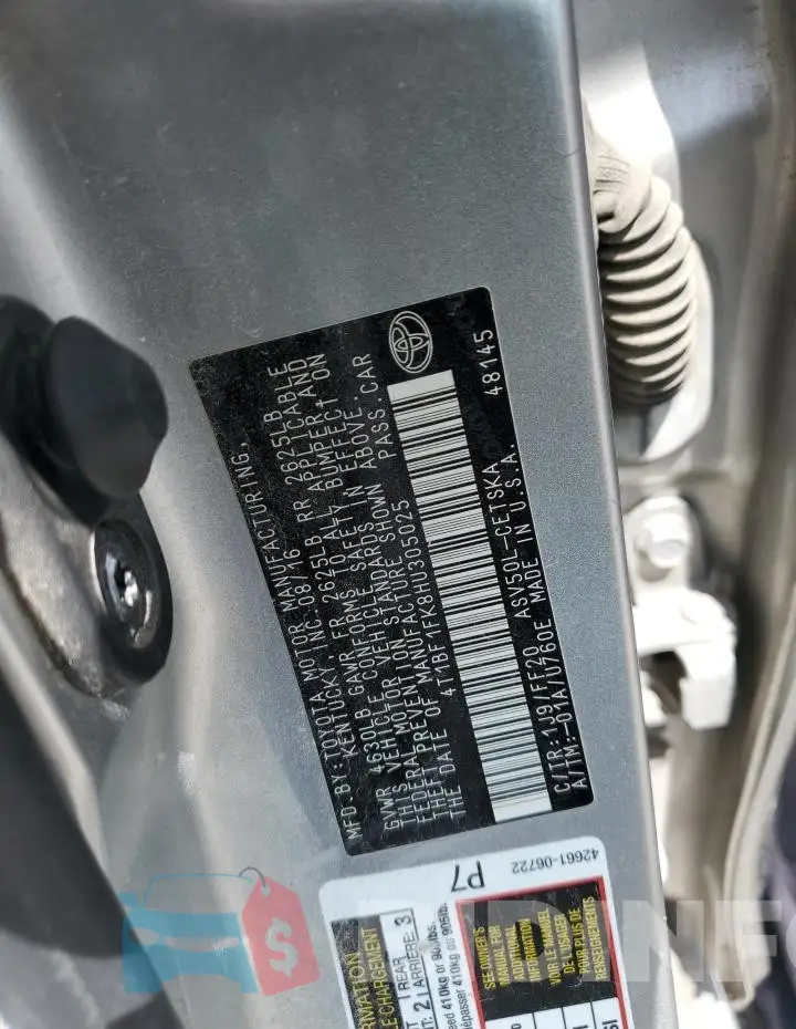 4T1BF1FK8HU305025 Photo# 12