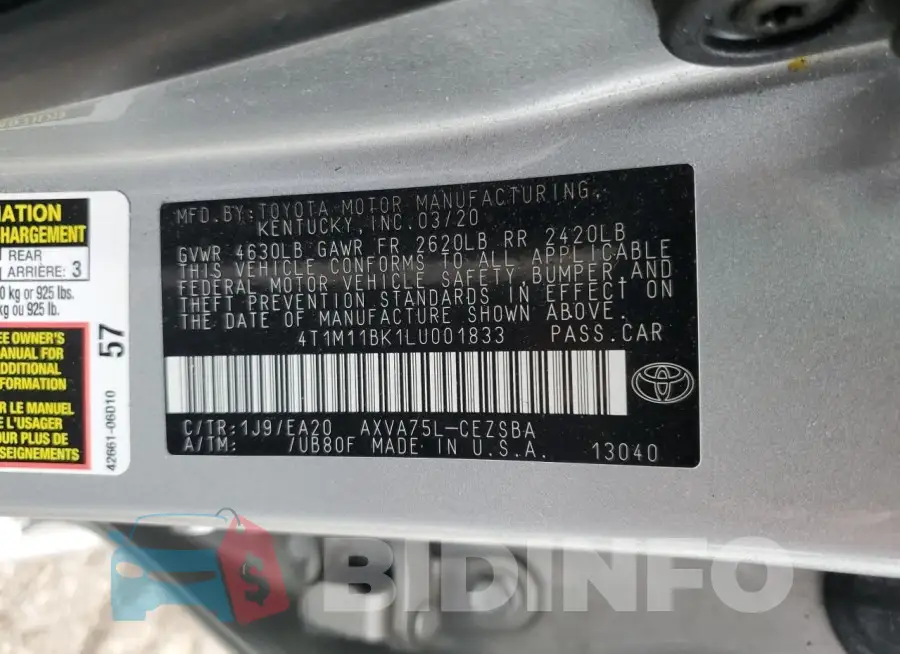 4T1M11BK1LU001833 Photo# 12