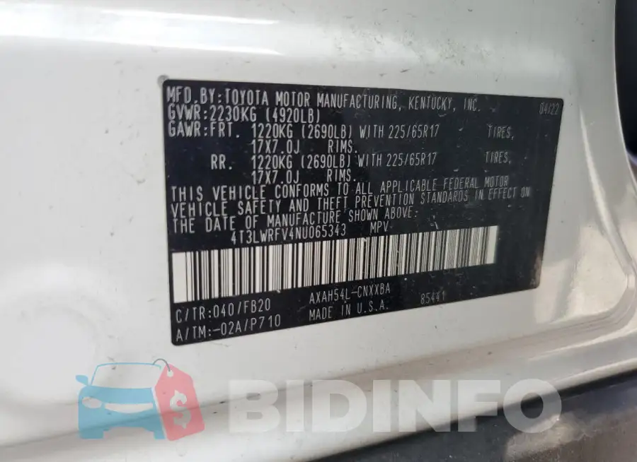 4T3LWRFV4NU065343 Photo# 12