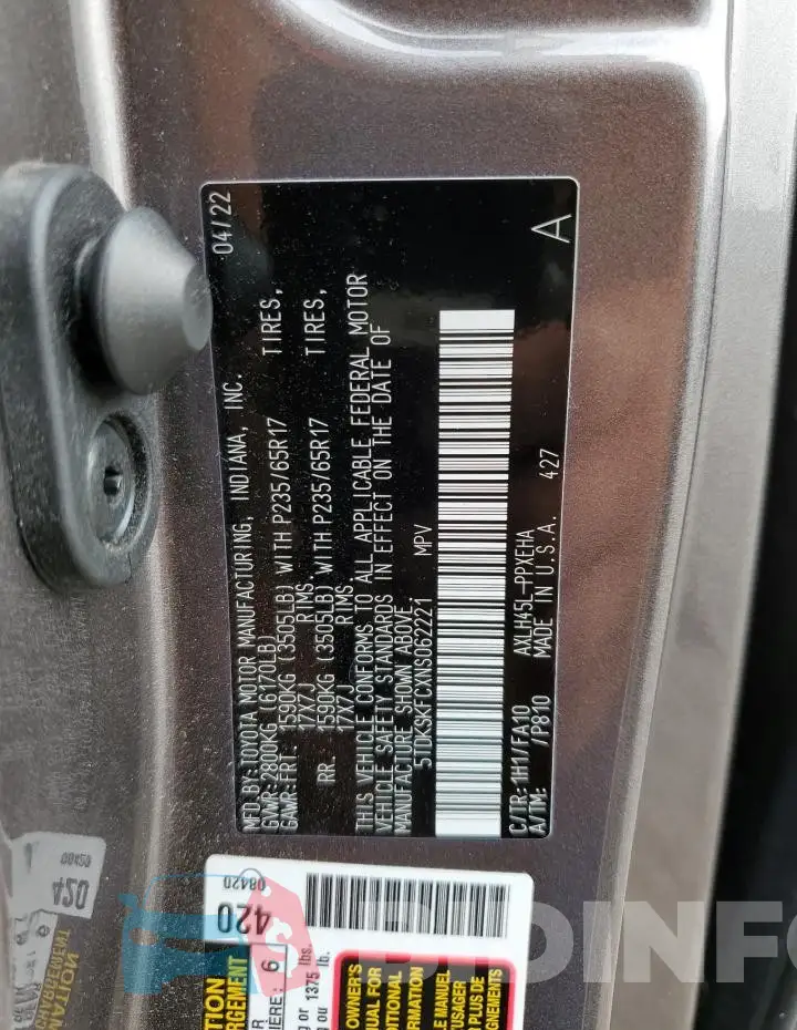 5TDKSKFCXNS062221 Photo# 14