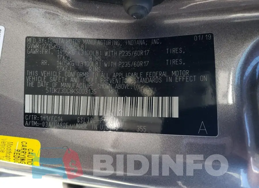 5TDKZ3DC8KS003135 Photo# 13