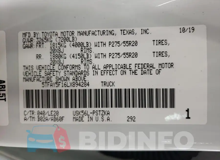 5TFAY5F16LX894284 Photo# 12