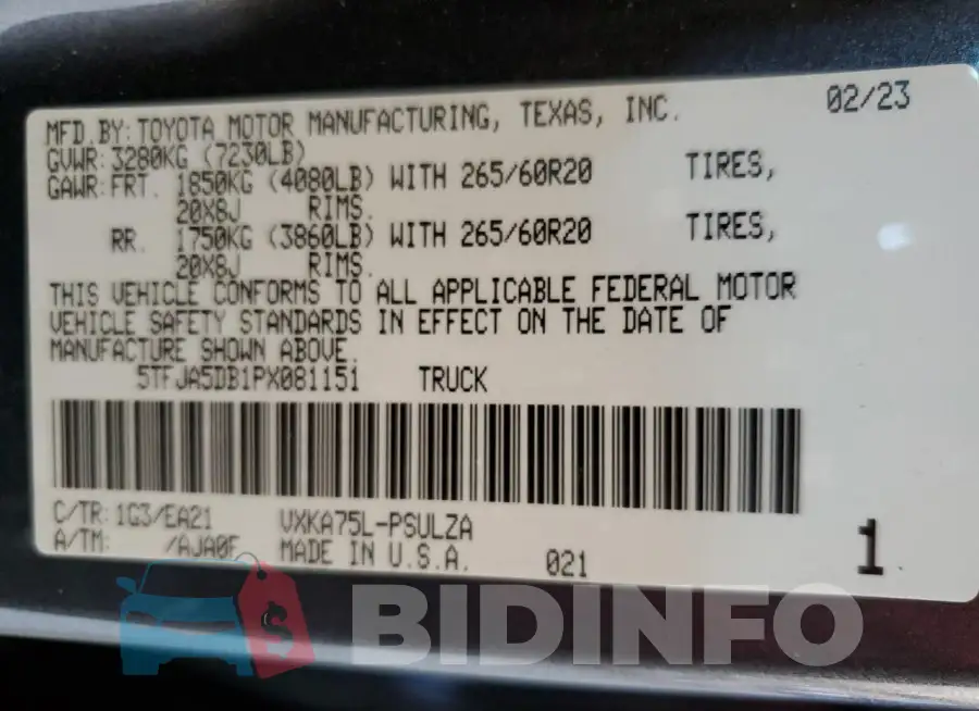 5TFJA5DB1PX081151 Photo# 12