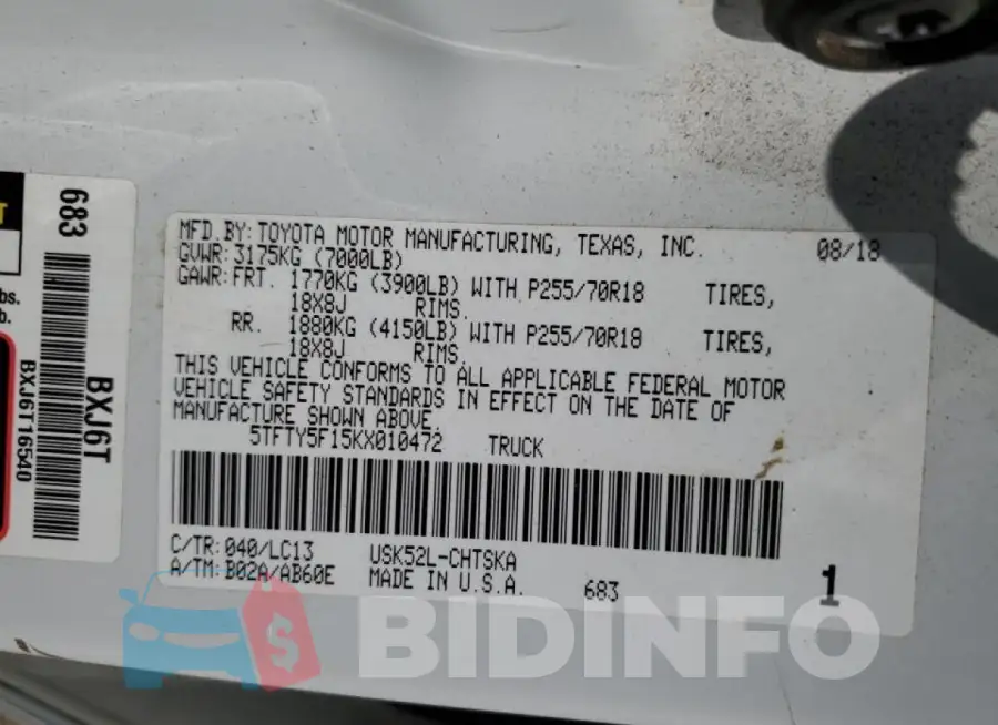 5TFTY5F15KX010472 Photo# 12