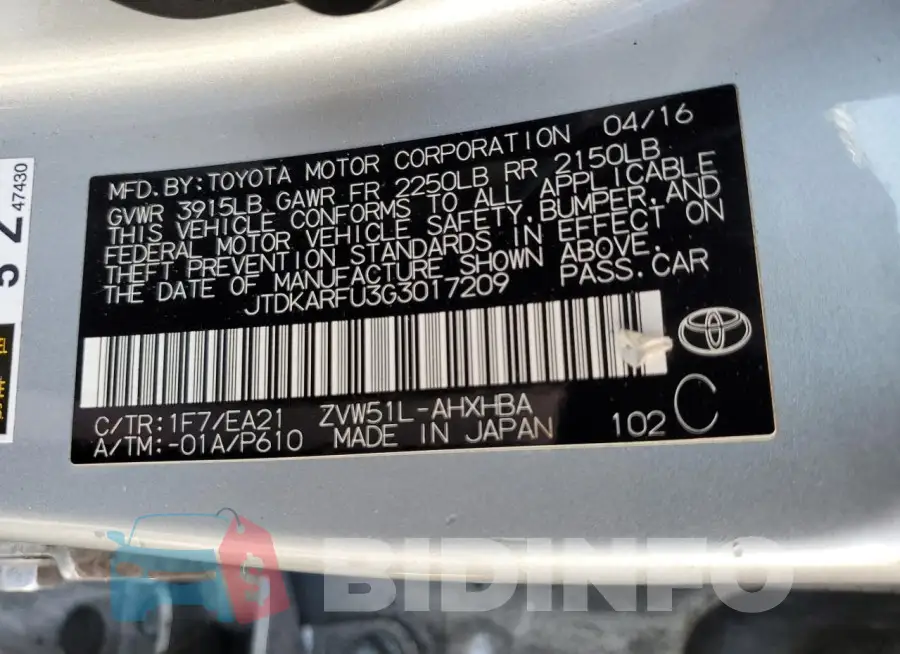 JTDKARFU3G3017209 Photo# 12
