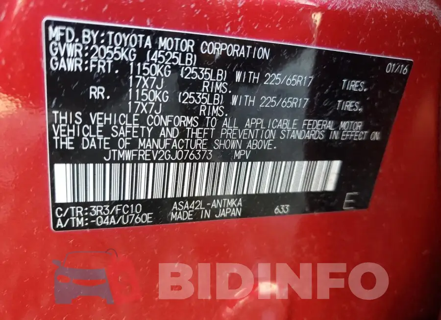 JTMWFREV2GJ076373 Photo# 14