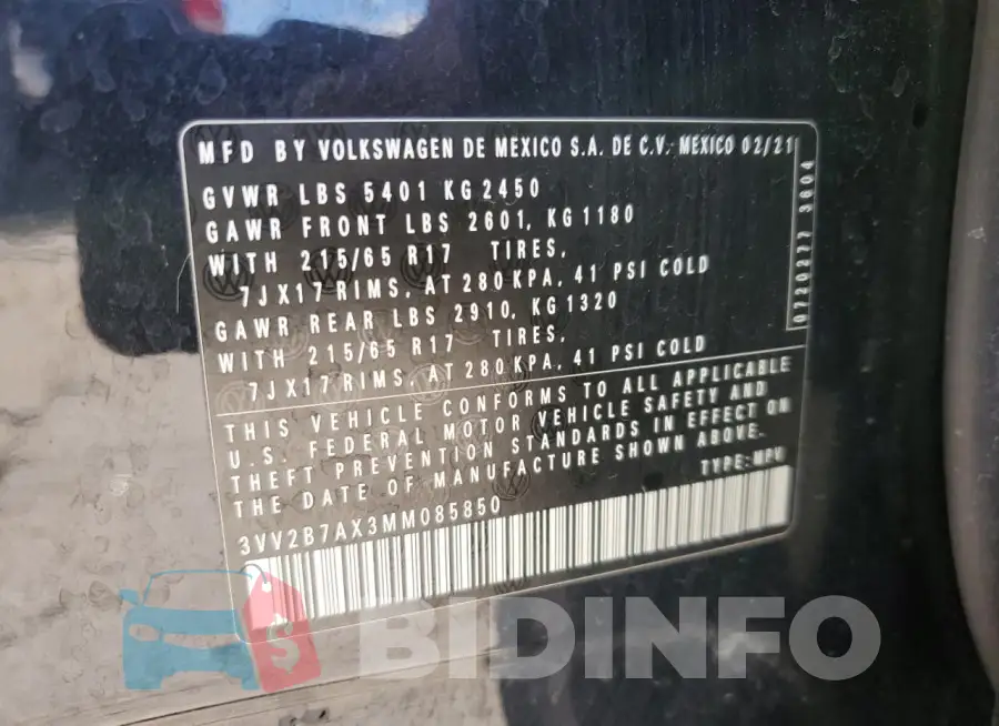 3VV2B7AX3MM085850 Photo# 13