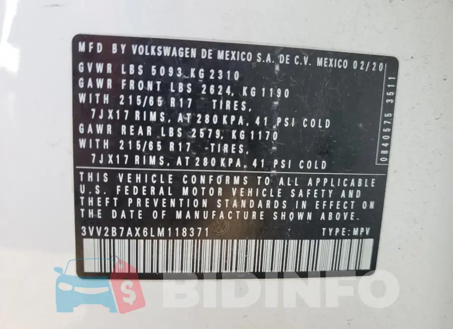 3VV2B7AX6LM118371 Photo# 13